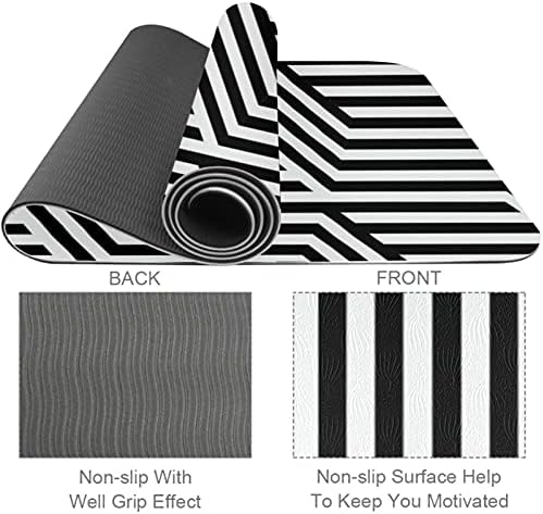 Vastag, Csúszásmentes Gyakorlat & Fitness 1/4 jóga szőnyeg Hatszögletű Fekete Fehér Csíkos Geometriai Nyomtatás Jóga Pilates