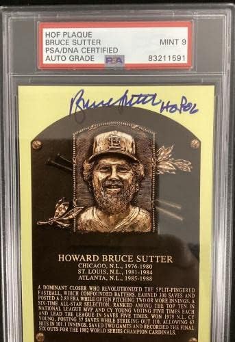 Bruce Sutter Aláírt Arany HOF Emléktábla Képeslap Sárga Autogramot PSA/DNS-Menta 9 HOF - MLB Vágott Aláírás