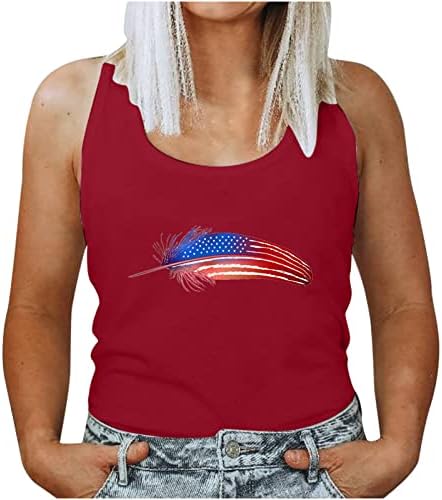 Női Ujjatlan Felső Függetlenség Napja Hazafias Tartály Tetején USA Americana Stars and Stripes Mellény Pólók Női Pólók