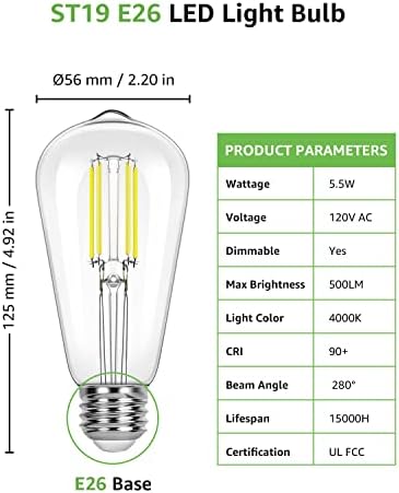 Lepro Edison Izzók, Szabályozható 60 Wattos LED Egyenértékű, 4000K hideg Fehér Végtelen Vintage Izzó, E26 Közepes Bázis, ST19 Antik Stílusú,