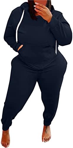 iQKA Nők 2 Darab Ruhák Plus Size Melegítő egyszínű Kapucnis Pulcsi, Melegítő Kocogók Melegítőben Loungewear