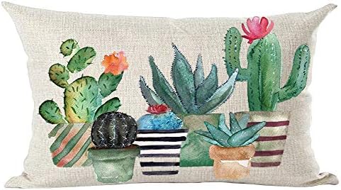 Ramirar Tinta, olajfestmény, Akvarell, Zöld, Kék Kaktusz Rózsaszín Virágok, Növények Szerető Dekoratív Ágyéki Párnát tok Párna,
