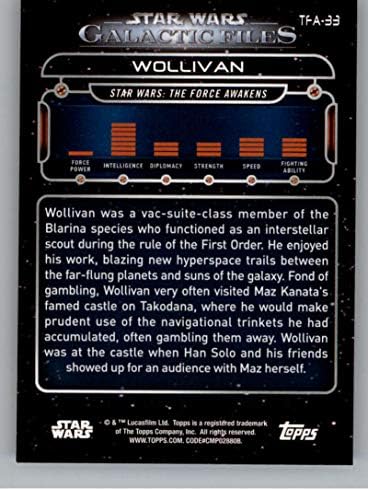 2018 Topps Star Wars Galactic Fájlok TFA-33 Wollivan Hivatalos Non-Sport Kereskedelmi Kártya NM-es, vagy Jobb Conditon
