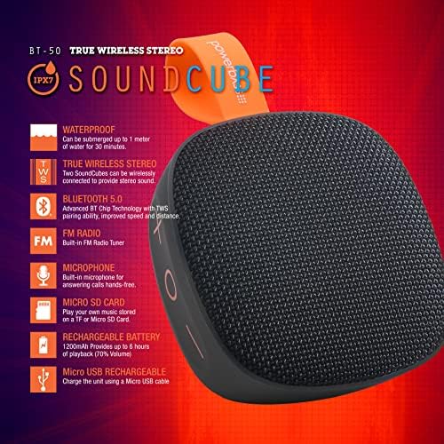 PowerBass BT-50 Sound Cube IPX7 Hordozható Bluetooth Hangszóró FM Rádió, SD-Kártyát, majd Kezét Ingyenes