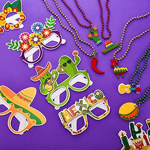 24 Darab Fiesta Party Dekoráció Fiesta Szemüveg Cinco De Mayo Papír Szemüveg Fiesta Eyewears Fiesta Gyöngy Nyaklánc Kaktusz Taco Avokádó,