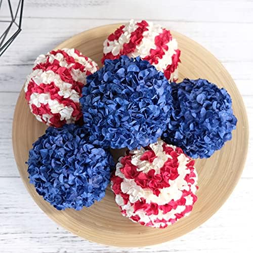 CIR OÁZISOK 6db 3.5 inch Piros, Fehér, Kék Dekoráció Golyó Virág Tökös Amerikai Zászló Nap Amerikai Nemzeti ünnep július 4-én Hazafias
