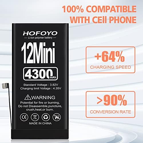 HOFOYO (Korszerűsített 4300mAh Akkumulátor iPhone 12 Mini, Nagy Kapacitású Csere 0 Ciklus Akkumulátor Kompatibilis az iPhone 12 Mini Akkumulátor,