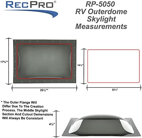 RecPro RV Tetőablak Külső Búra | 14 x 22 Univerzális Külső Tetőablak | Bubble Style (Vidor Világos)