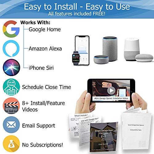 eKyro Okos garázsnyitó - Univerzális WiFi Remote Kontroller Kompatibilis Alexa, a Google Haza, iPhone Siri, Android, 1, 2