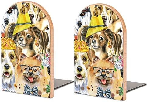 Akvarell Kutyák Fa a Könyv végül 2 DB Csúszásmentes Fa keretet ad az Otthoni Irodai Dekoráció Nehéz Könyv/CD/Filmek 5x3.1x3.9