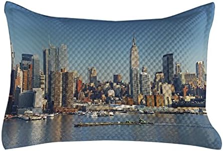 Ambesonne New York Steppelt Pillowcover, Városi Városra Manhattan Empire State Building Át Folyó Panoráma, Standard King