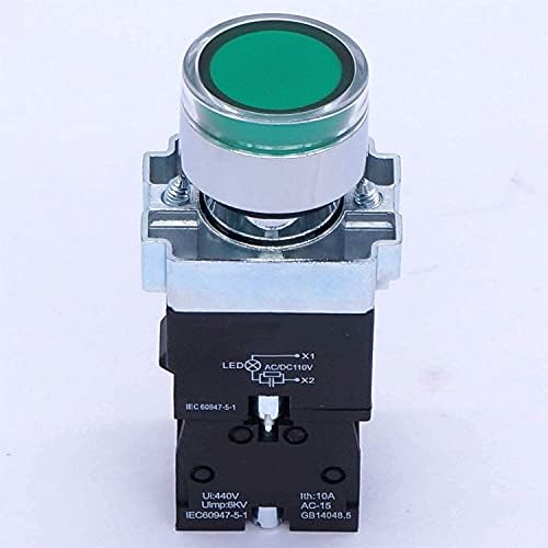 AKDE 22mm 1 NEM Zöld LED Pillanatnyi Nyomógomb Kapcsoló 440V 10A Nyomógombos Kapcsolók Piros Lámpa Feszültség 110V