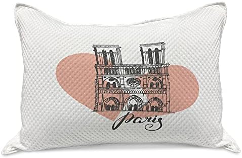 Ambesonne Notre Dame de Paris Kötött Paplan Pillowcover, Művészet Illusztráció a francia Épület Összetört Szív, Standard Queen Méretű Párna