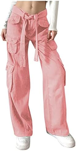 CHGBMOK Nadrág Női Bő Alacsony Derék Túrázás Nadrág 8 Zseb Széles Láb Melegítő Y2K Streetwear Ejtőernyős Nadrág