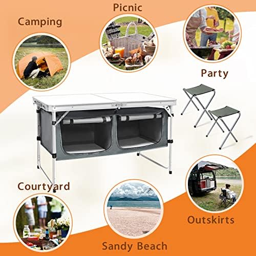 Tábor Mező Camping Összecsukható Alumínium Asztal, Állítható Lábak Kültéri Utazási Strand, Udvarban, GRILLEZÉSI, Parti Piknik