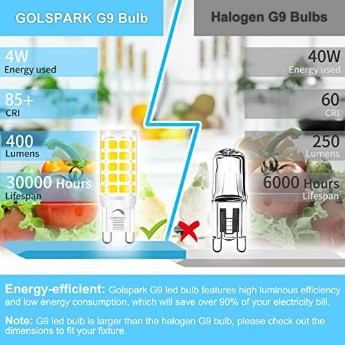 GOLSPARK 10 Pack Szabályozható G9 LED Izzó 4W 5000K Nappal, G9 Led Izzó Kerámia Bi-Pin-Bázis, 40W Halogén Izzók Egyenértékű,