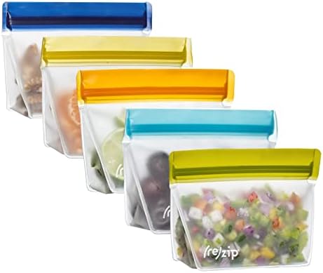 rezip 5-Pack Stand-Up Újrafelhasználható Snack Táska Csomag | BPA-Mentes, Élelmiszer Minőségű, Szivárgásmentes, Fagyasztó