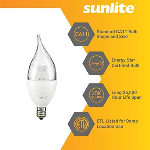 Sunlite Láng Tipp Csillár Izzó, 4.5 Watt (40W Egyenértékű)