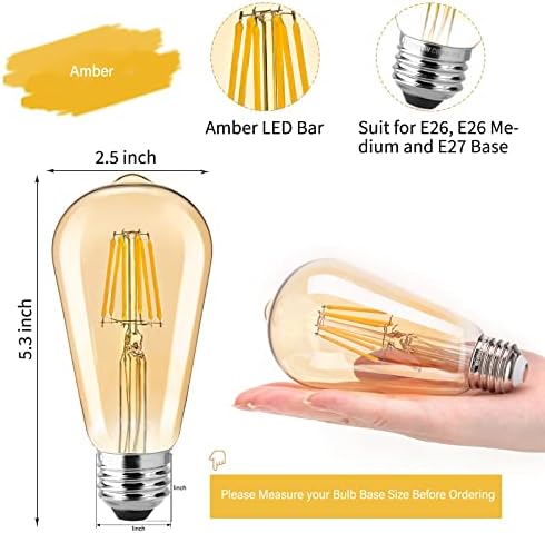 Brightown Vintage LED Izzók - 6 Csomag 6W, E26 LED Izzó 60 Watt Egyenértékű, Szabályozható LED Edison Lámpa, Antik ST64 Amber Színezett Izzók,
