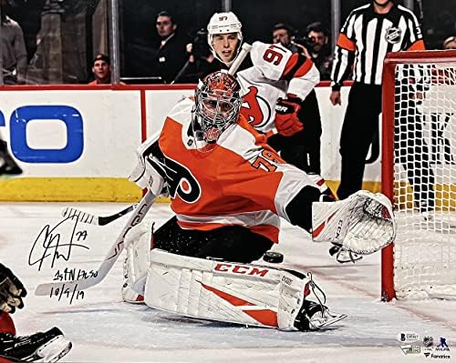 Carter Hart Aláírt Philadelphia Flyers 16x20 Fotó 10/9/19 1. NHL OLYAN Fanatikusok - Dedikált NHL-Fotók