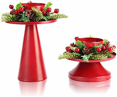 Karácsonyi Asztaldísz gyertyatartók Set - Karácsonyi gyertyatartó Asztali Dísz, Piros Bogyók, fenyőtoboz, Fém gyertyatartó a Fesztivál
