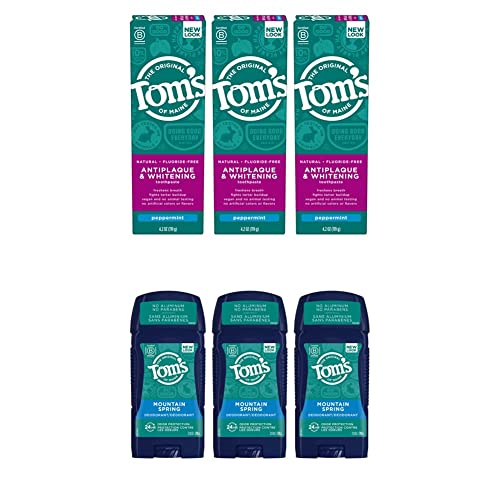 Tom a Maine Természetes Fogkrém & Fajta: Fluorid-Mentes Antiplaque & Fogfehérítés Természetes, Borsmenta, 4.2 oz. 3 - Pack & Tartós Alumínium-Mentes