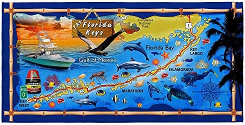 Florida Keys Térkép Strand Törölköző Szuvenír Stílus 30 x 60 cm Sunshine State: Islamorada Legdélebbi Pont Pamut