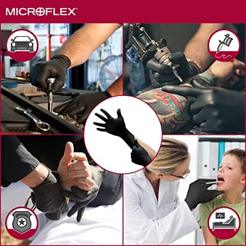 Microflex MidKnight MK-296 Egyszerhasználatos Nitril Kesztyű Autóipari, a Bűnüldöző w/Teljes Textúra - Fekete