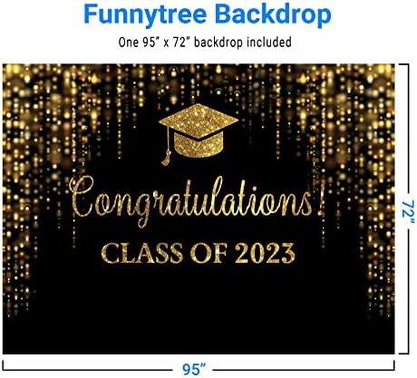 Funnytree 95 x 72 Érettségi Fél Hátteret Osztály 2023 Fekete-Arany Csillogó Bokeh Helyszínen Fotózás Háttér Gratulálok Végzős Bál Arany