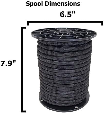 3/8 colos Fekete Poliészter Bungee/Sokk Kábel - 500 Láb Spool | Tengeri Osztály - Magas UV-s Kopásállóság