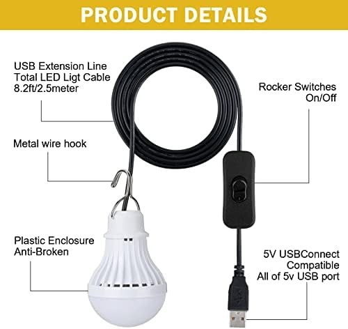 6 Db 5W, USB LED Kemping Lámpa, 3 Db USB Elosztó Y Kábel 2.5 m/ 8.2 ft Hosszúságú Kábel Sátor Lámpa Hordozható USB LED Meleg Fehér