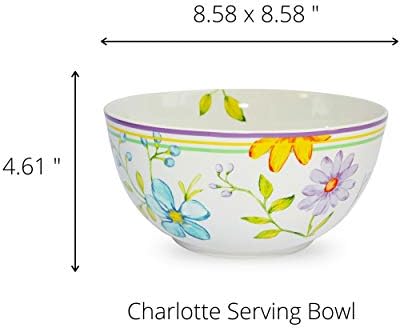 Euro Ceramica Charlotte Gyűjtemény Kőedény Étkészlet, valamint Serveware 9 Gyümölcs/Zöldség/Salátát Tálba, 2, Akvarell Virág/kerttervezés,