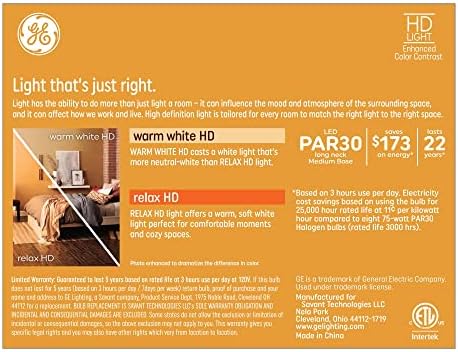 GE Nyugi HD 75 Wattos EQ Par30 LED-Hosszú Nyak Meleg Fehér Szabályozható Állítható Árvíz & Spot Lámpa Izzó (2 Csomag)