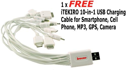 iTEKIRO Fali DC Autó Akkumulátor Töltő Készlet Fujifilm FinePix V10 + iTEKIRO 10-in-1 USB Töltő Kábel