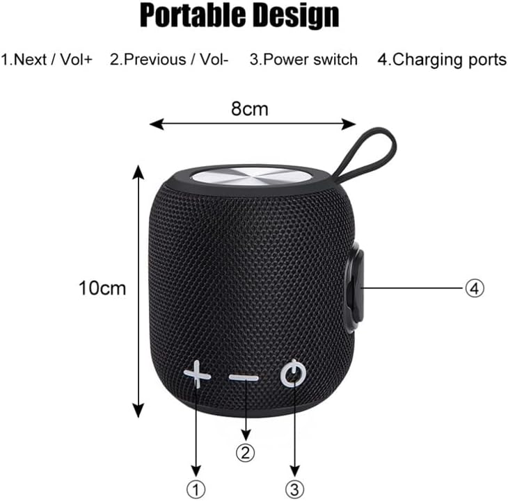 Bluetooth Hangszóró Vízálló Vezeték nélküli Hangszóró Külső Sztereó Bass USB Rádió Hordozható Haza Parti Strand (Fekete)