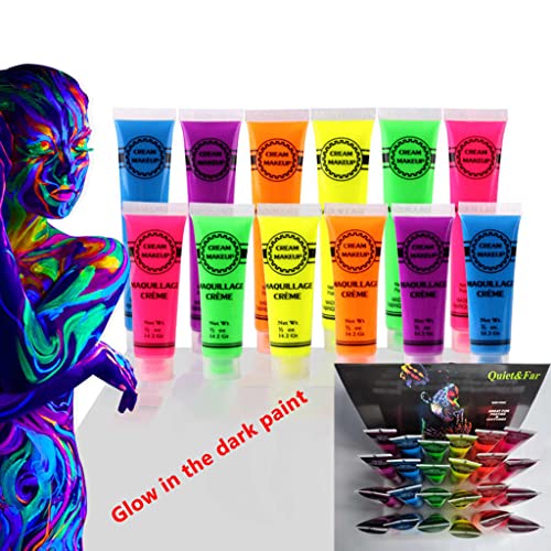 Csendes&Messze testfesték Szett csövek 24 x 25 ml / 1 fl oz Neon Világít a sötét festék, festék, Blacklight Reaktív Fluoreszkáló