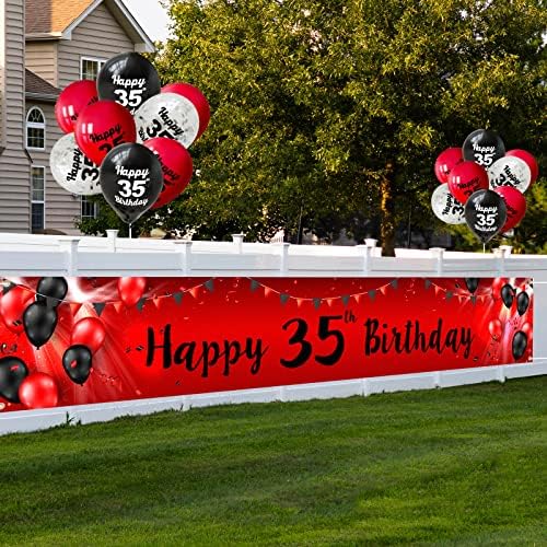Boldog 35 Szülinapi Udvaron Jel Banner Lufikkal Arch Készlet, Vörös-Fekete - Egészségedre, hogy 35 Éves Születésnapi Party a Téma Díszek