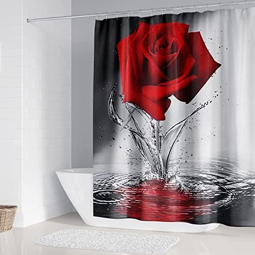Romantikus Vörös Rózsa Fürdőszoba Készletek Szőnyegek, Tartozékok Piros Rózsa Fürdő Mat,Wc Fedél Fedél,U-Alakú Szőnyeg 4db,Vízálló Szövet