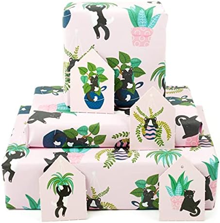 KÖZPONTI 23 Szülinapi Csomagolópapír - Macskák, Növények - 6 Lap Ajándék Wrap a Nők - Lányok - Rózsaszín-Zöld - Valentin-Napi Ajándékot