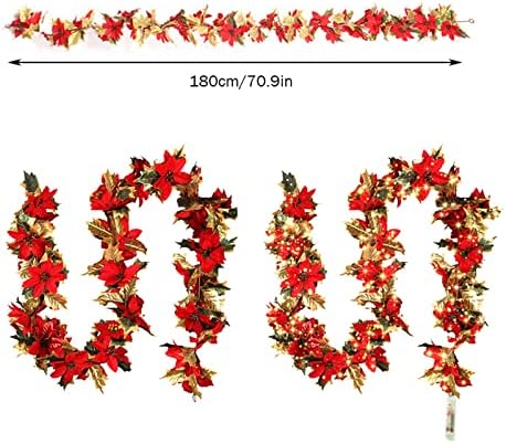 Piros Karácsonyi Virág Levelek Rattan Karácsonyi Szimuláció Dekoráció Szőlő Medál Fény Karácsonyi Kültéri
