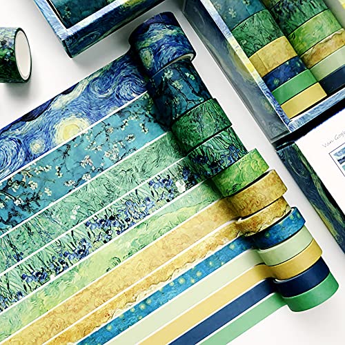 VEYLIN 12Rolls Washi Tape, Van Gogh Benyomást Dekoratív Szalaggal a Kézműves Ajándék Csomagolás
