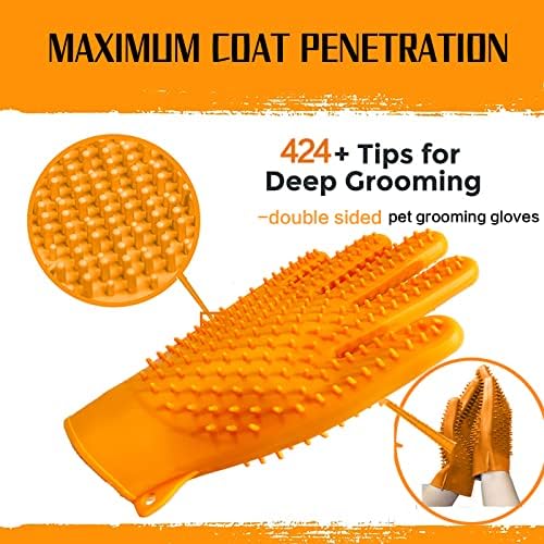 【Új verzió 】 Pet grooming kesztyű - Enyhe, lágy szőreltávolító Kefe, Kesztyű - 424 szilikon oszlopok hatékony fürdés kesztyű -