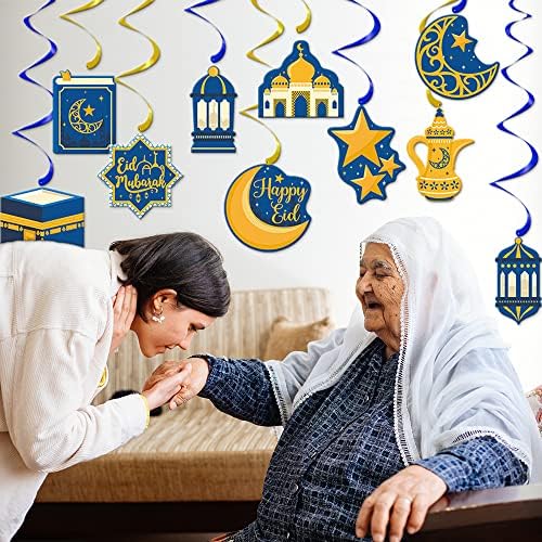 20 Db Ramadan Mubarak Dekorációk, Eid Mubarak Lóg Örvény Ragyogó Arany Csillag, Hold Lámpa Mennyezet Dekor Fólia,Eid Mubarak Party Kellékek