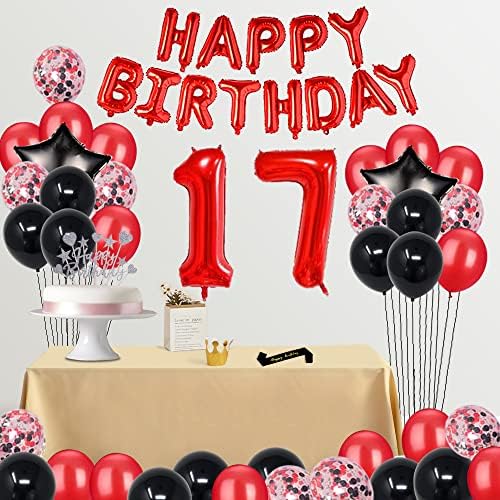 Fancypartyshop 17. Születésnapi Party Dekorációk, Kellékek Piros Fekete Később Lufi Happy Birthday Cake Topper Szárny Fólia