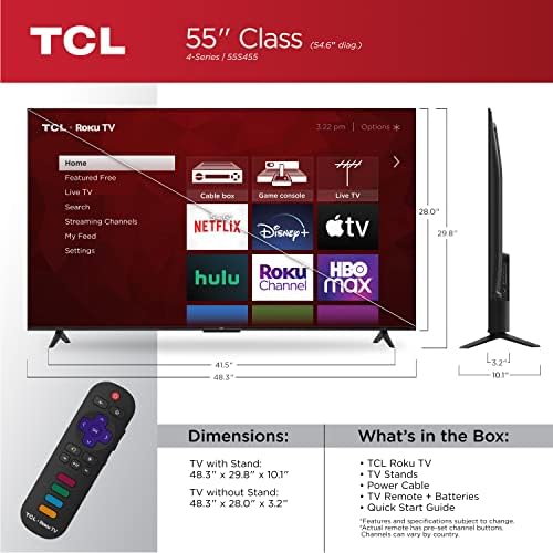 A TCL 55 Class 4-es Sorozat 4K UHD HDR Okos Roku TV(Wi-Fi, RF, USB, Ethernet, HDMI) - 55S455 Alto 6+ 2.1 Csatornás Dolby Audio-Sound