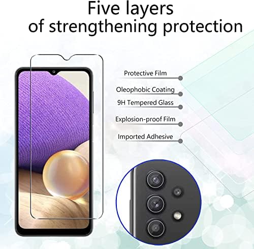 Qrivp【3+2Pack】 Samsung Galaxy A32 5G képernyővédő fólia 3Pack + 2Pack Kamera Lencséjét Védő HD Világos, Edzett Üveg Anti Karcolás
