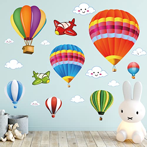 RW-8070 3D Színes hőlégballon Fali Matricák Rajzfilm Repülőgépek Mosoly Felhők Fali Matricák DIY Cserélhető hőlégballon Repülő