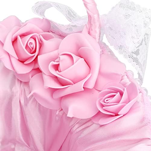 Kezelni Esküvői Virág Lány Kosár Csipke Hordozható Fogantyú Rózsaszín Esküvői Kosár
