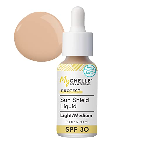 MyChelle Dermaceuticals Nap Pajzs Folyékony SPF 30 Light/Medium (1 Fl Oz) - Színezett Fényvédő Minden Bőr Olaj-Elnyelő Bentonit