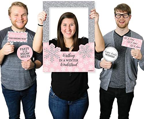 Nagy Dot a Boldogság Rózsaszín Téli Csodaország - Ünnep Hópehely Születésnapi Party, vagy Baby Shower Fotó Képkeret, valamint Kellékek
